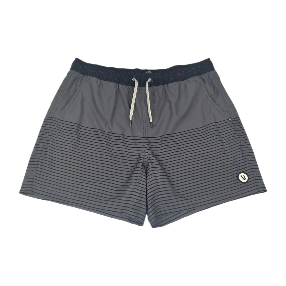 Vuori Men's Gray Navy Striped Swim Trunks